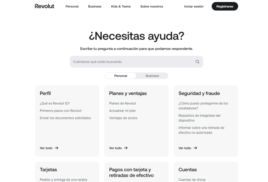 Interfaz del centro de ayuda oficial de Revolut para gestionar reclamaciones de dinero